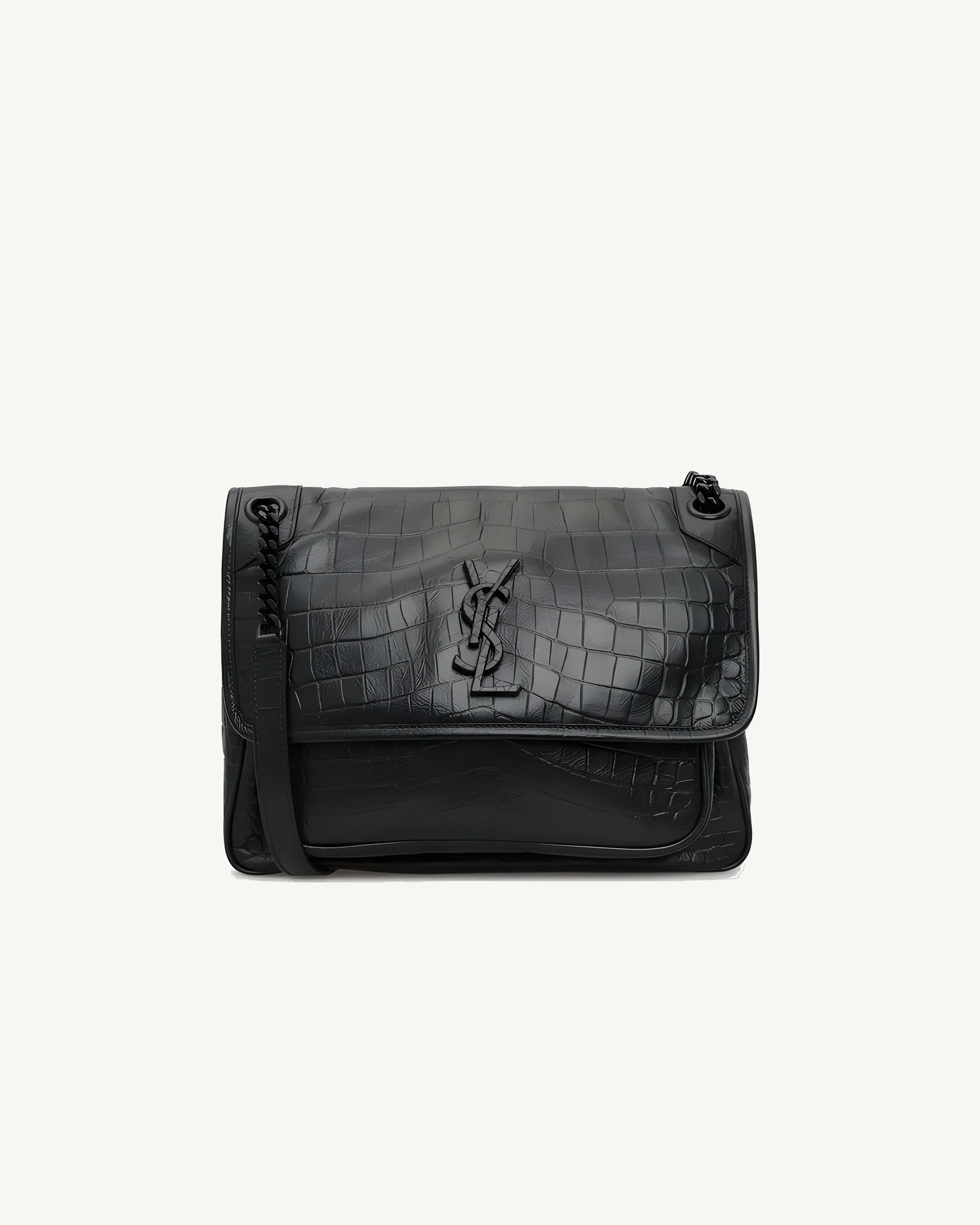 Saint Laurent Niki Medium in Crocodile-Embossed Leather — Black