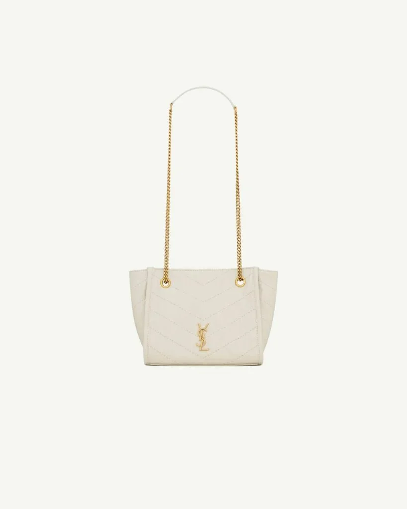 Saint Laurent Niki Mini Shopping Bag in Vintage Leather – White