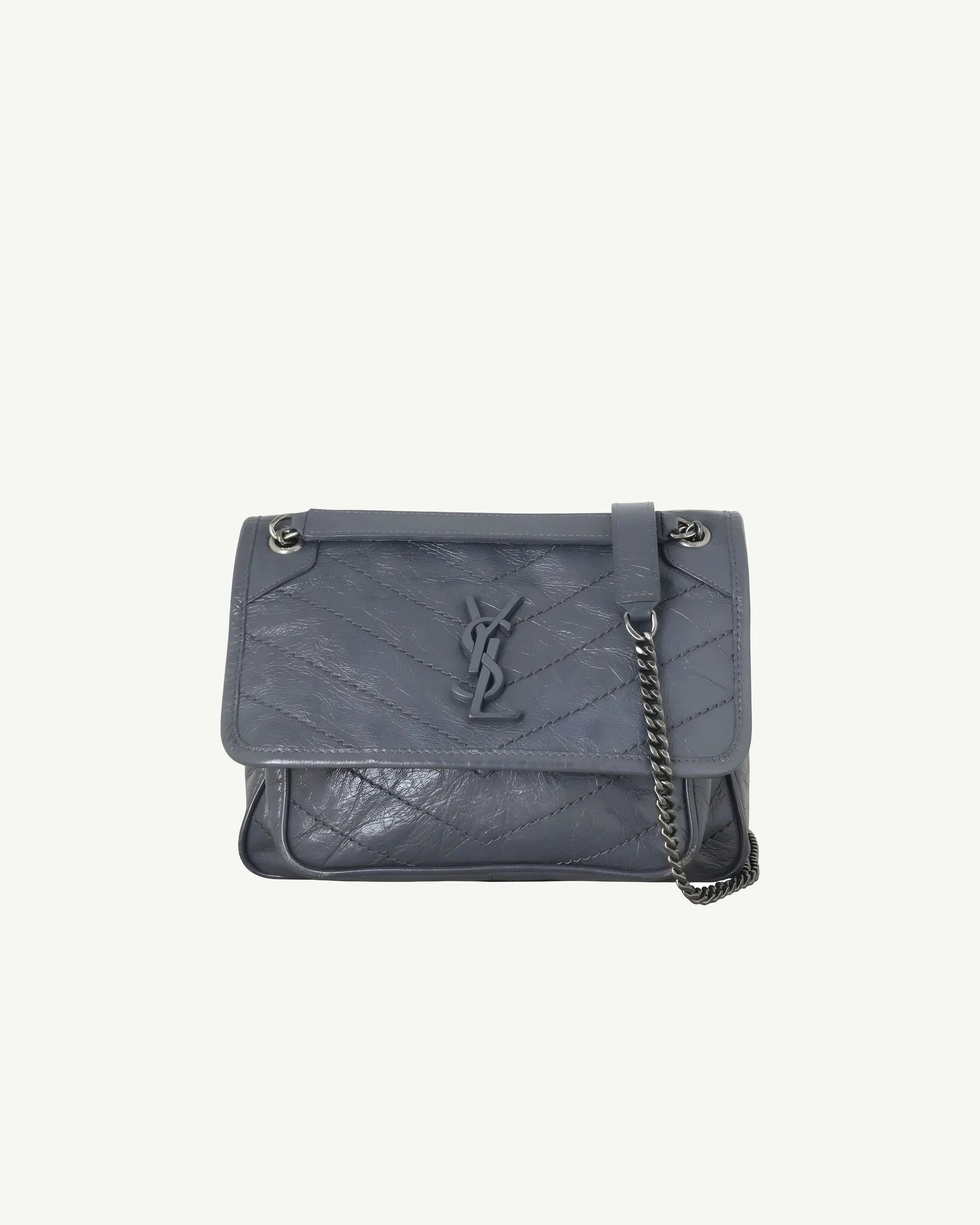 Saint Laurent Niki Baby in Vintage Leather — Storm Grey