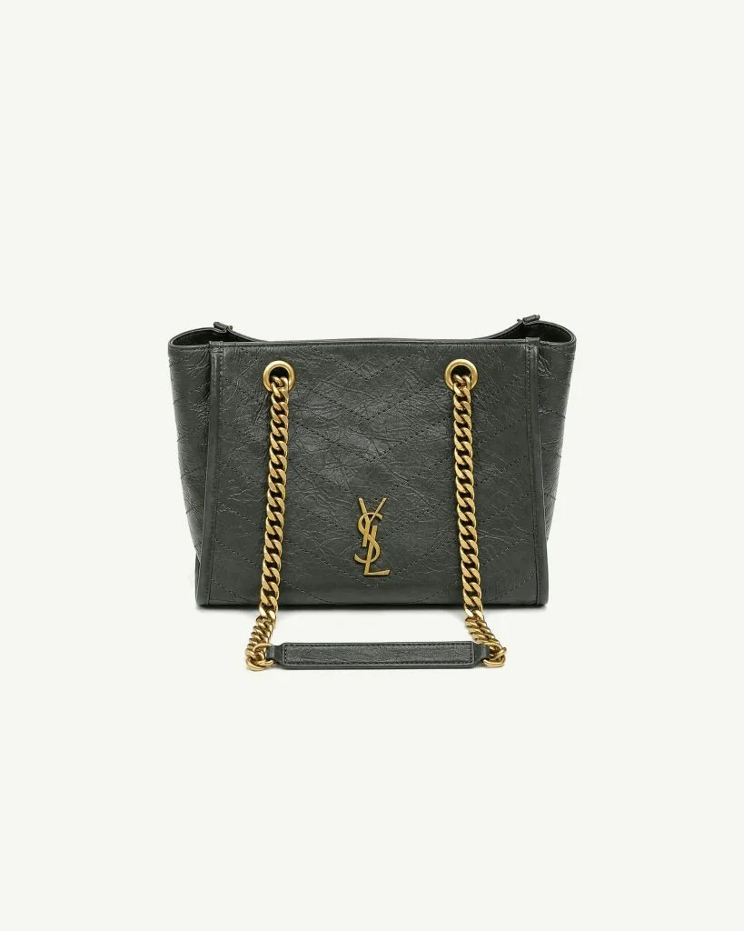 Saint Laurent Niki Medium Shopping Bag in Dark Grey Crinkled Leather