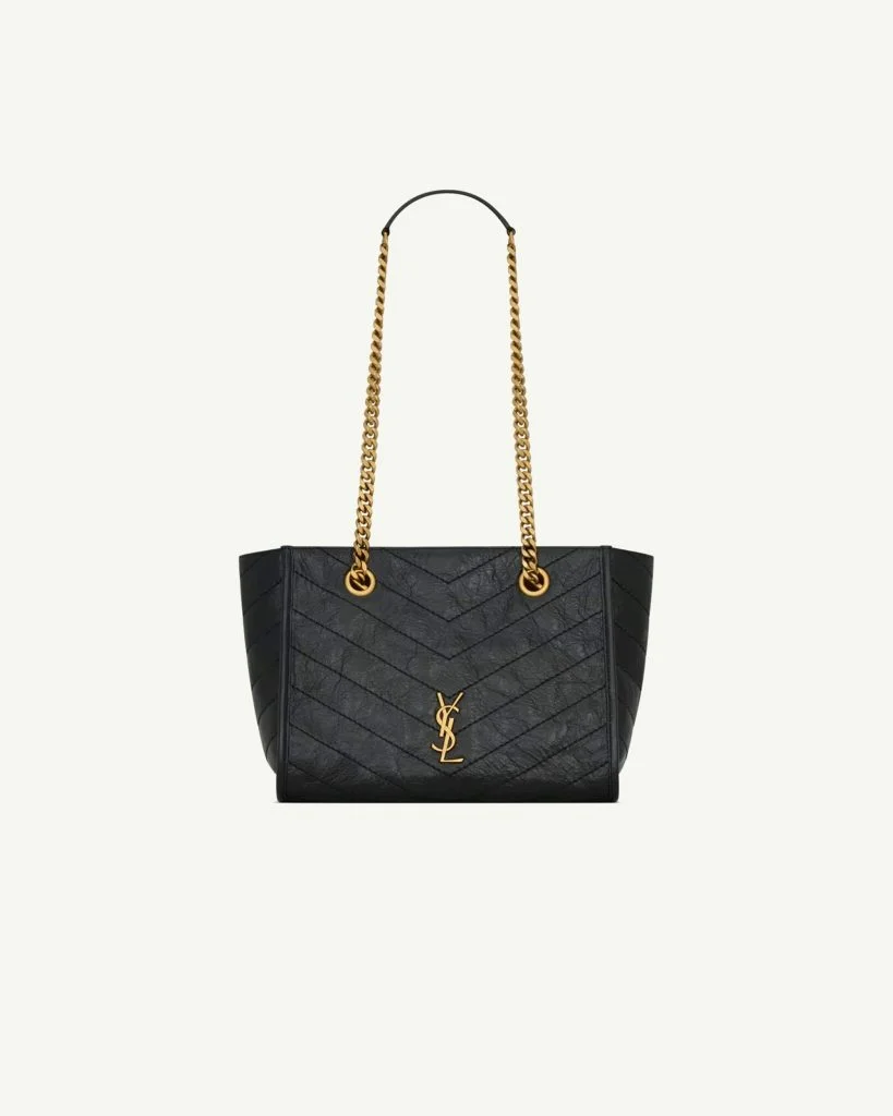Saint Laurent Niki Small Shopping Bag in Black Vintage Leather