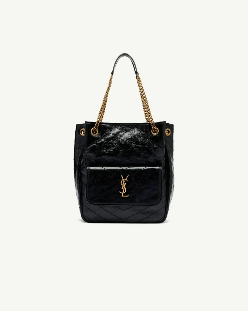 Saint Laurent Niki Small Tote Bag in Crinkled Vintage Leather — Black