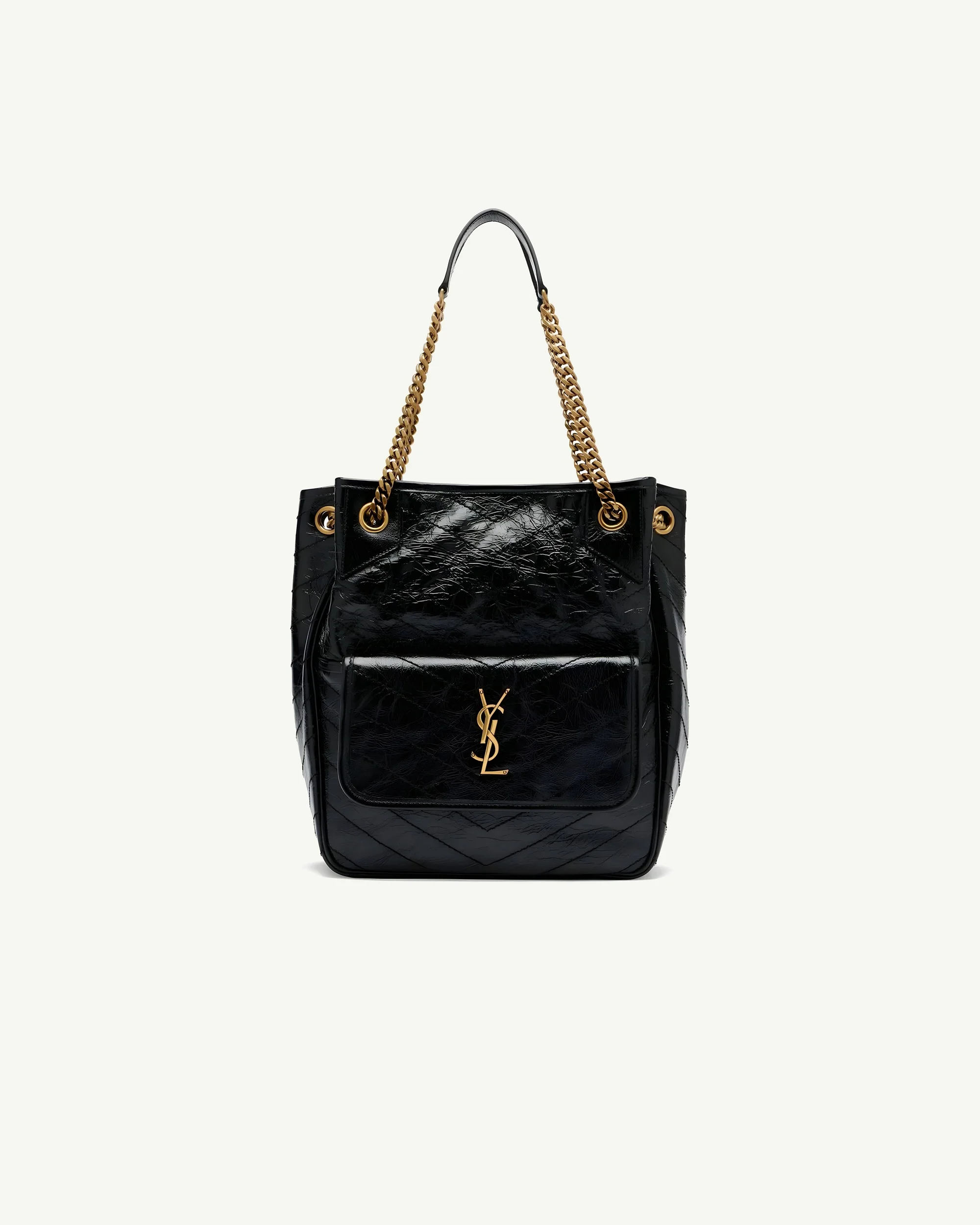 Saint Laurent Niki Small Tote Bag in Crinkled Vintage Leather — Black