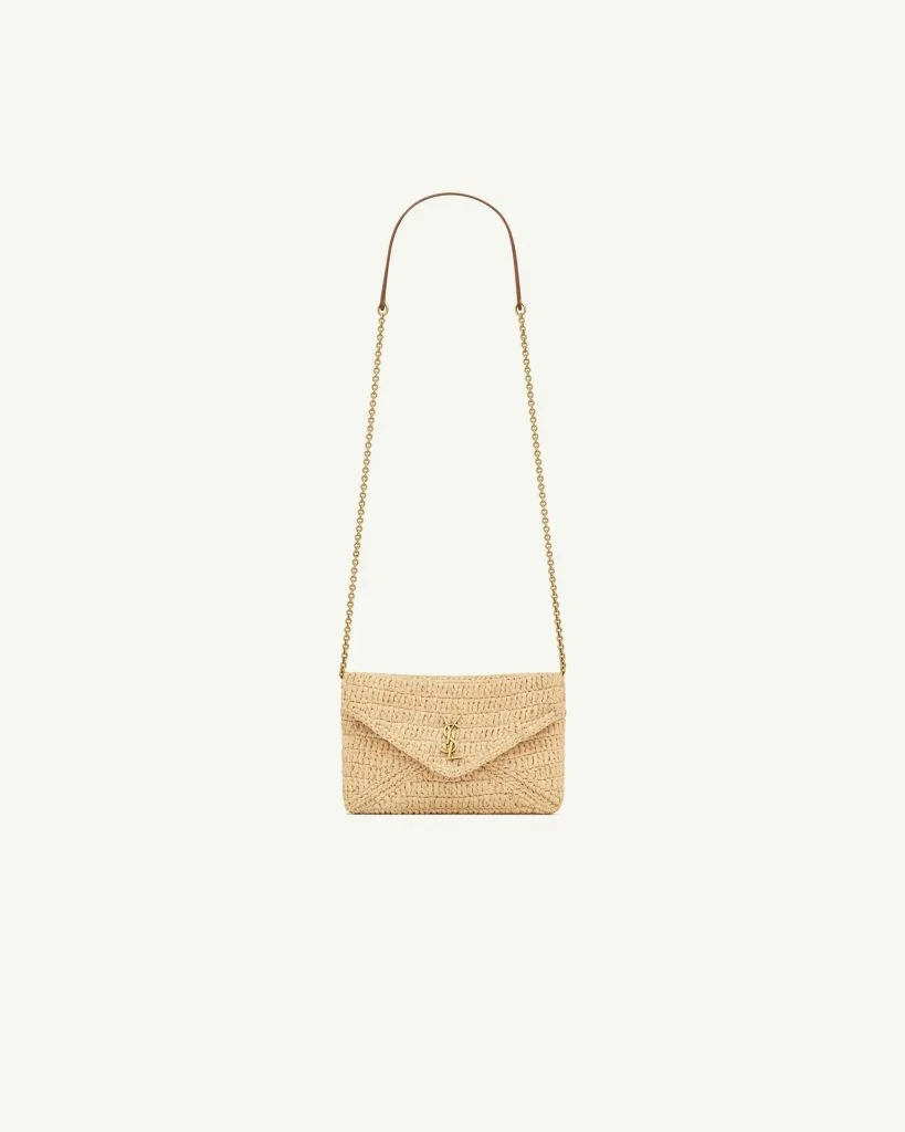 Saint Laurent Cassandre Chain Pouch — Natural Raffia