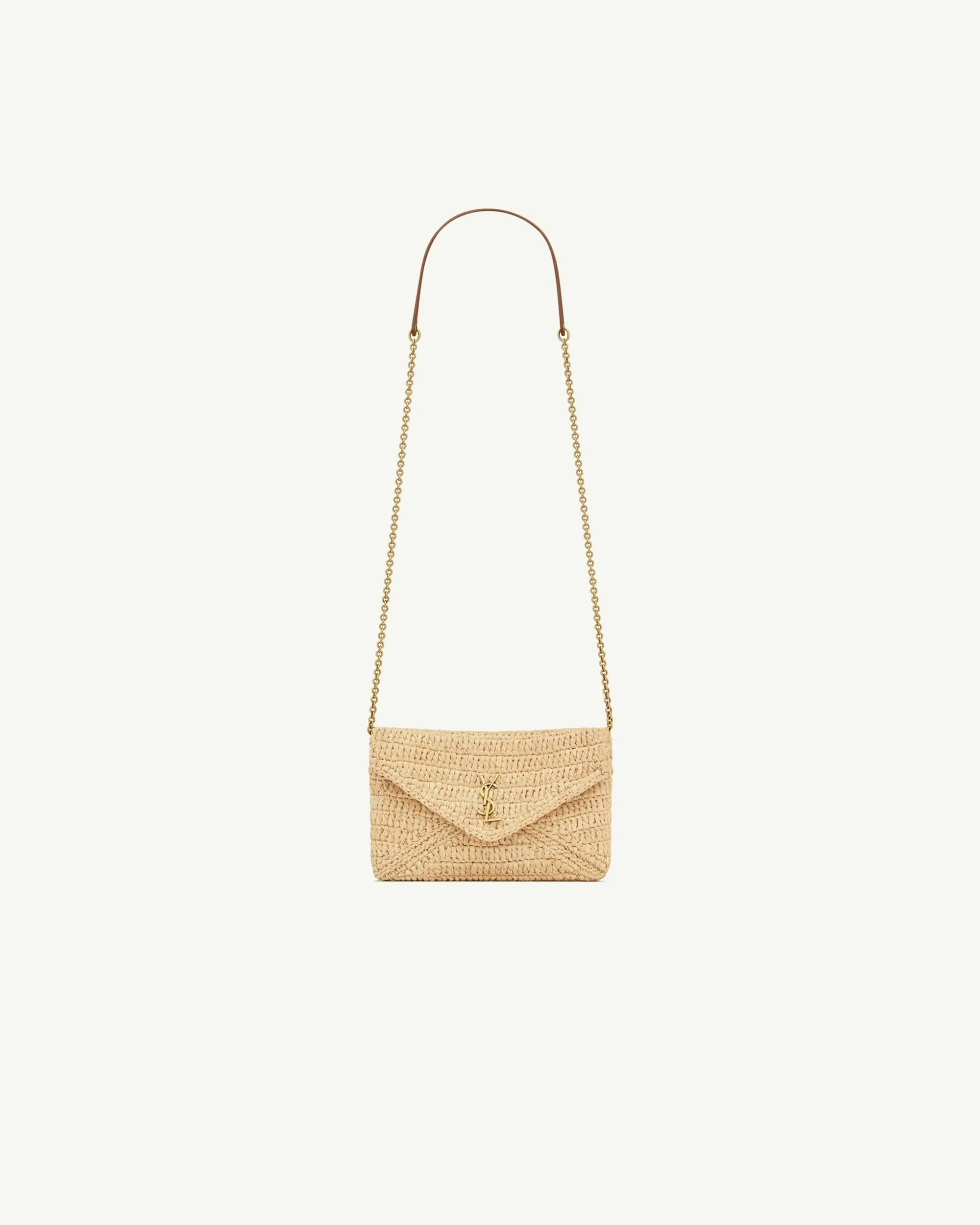 Saint Laurent Cassandre Chain Pouch — Natural Raffia