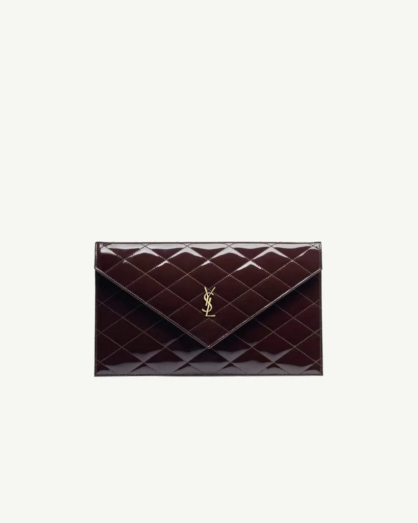 Saint Laurent Cassandre Quilted Envelope Pouch — Dark Burgundy