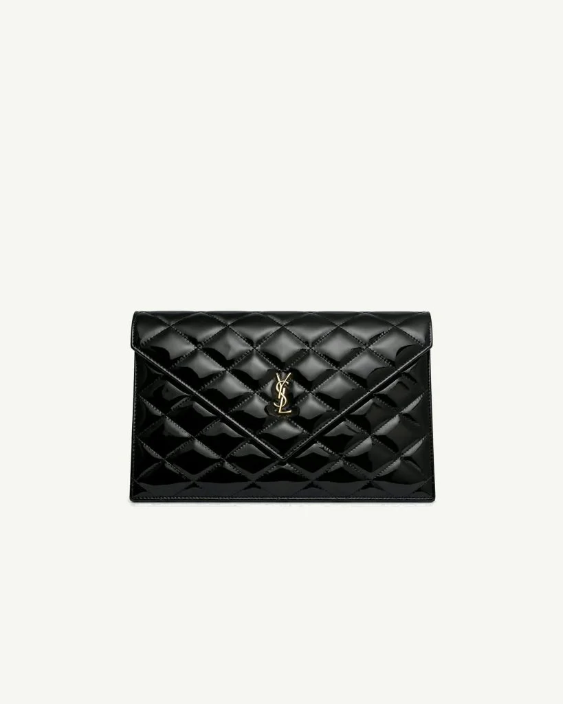 Saint Laurent Monogram Envelope Clutch in Black Patent Leather