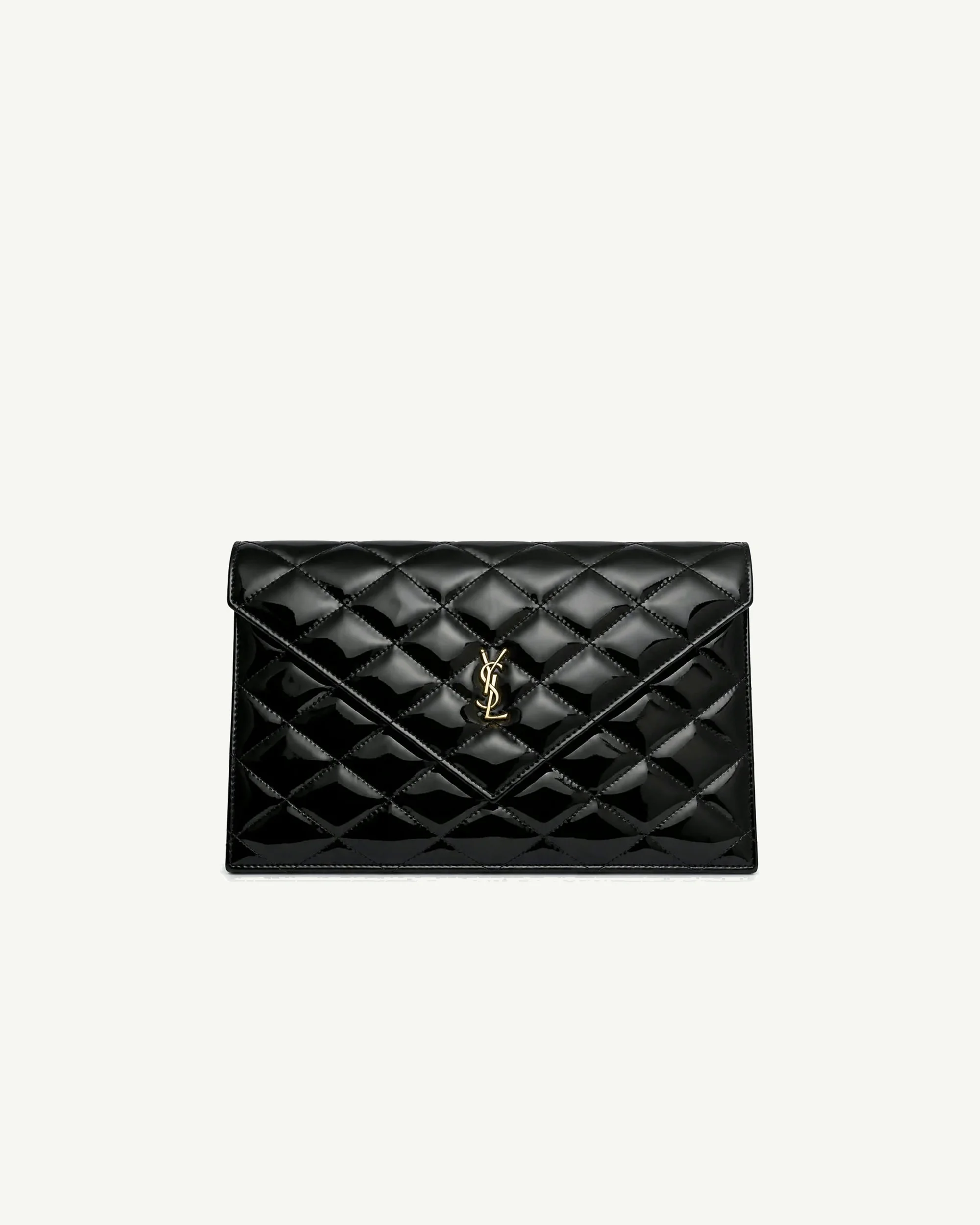 Saint Laurent Monogram Envelope Clutch in Black Patent Leather