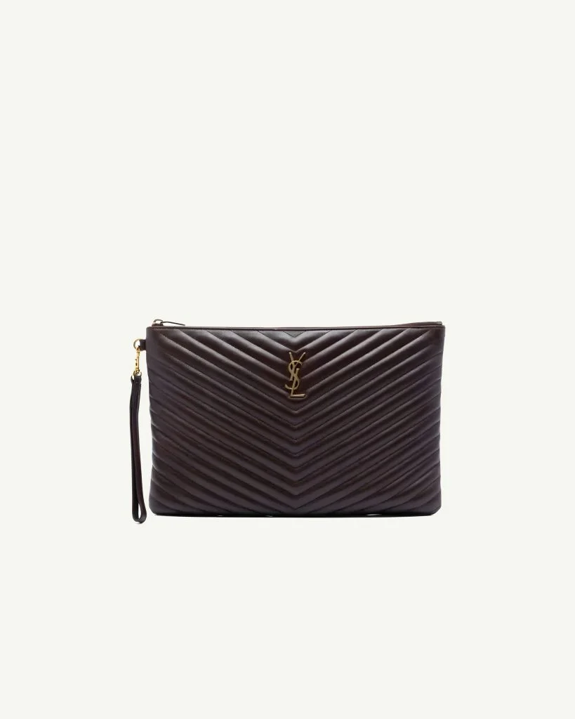 Saint Laurent Monogram Matelassé Chevron Pouch — Dark Red - Burgundy