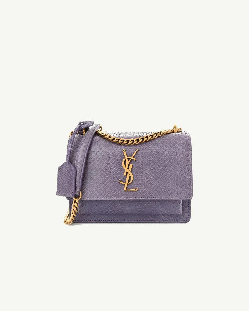 Saint Laurent Small Monogram Sunset Bag in Purple Snakeskin