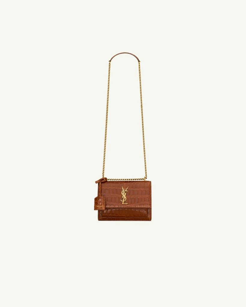 Saint Laurent Sunset Small — Caramel Cognac Crocodile-Embossed Leather