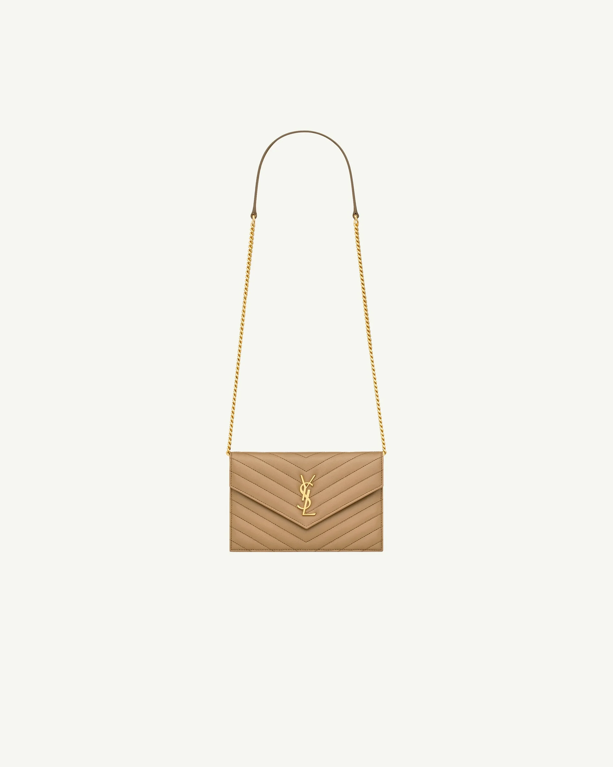 SAINT LAURENT Monogram Envelope Wallet on Chain — Caramel Brown