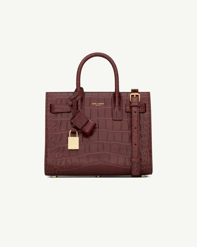 Saint Laurent Sac de Jour Nano in Alligator — Dark Wine Sour