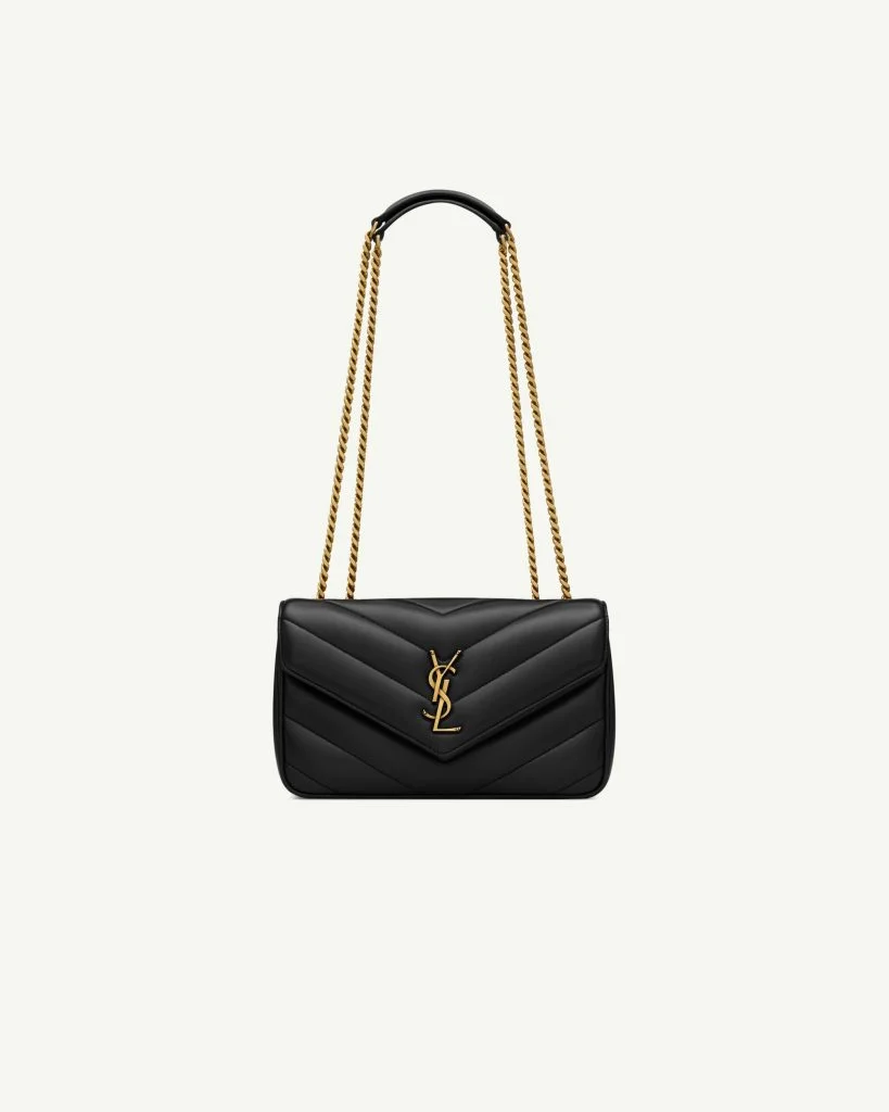 Saint Laurent Loulou Small Chevron-Quilted Shoulder Bag — Black