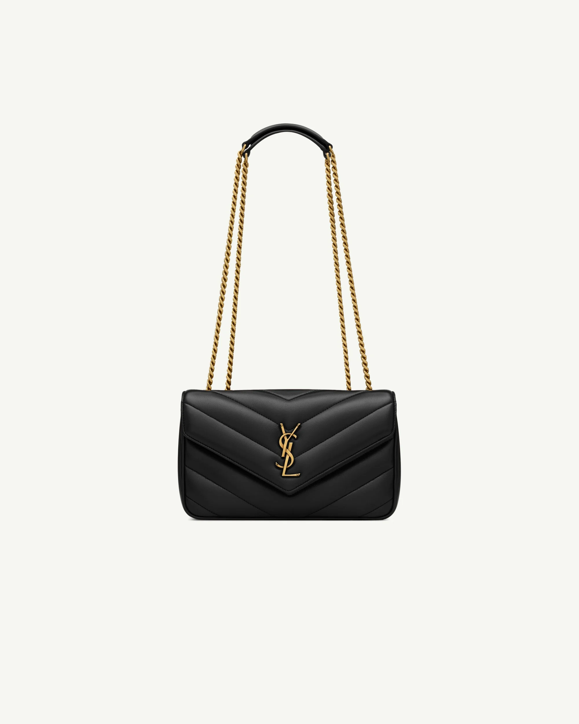 Saint Laurent Loulou Small Chevron-Quilted Shoulder Bag — Black