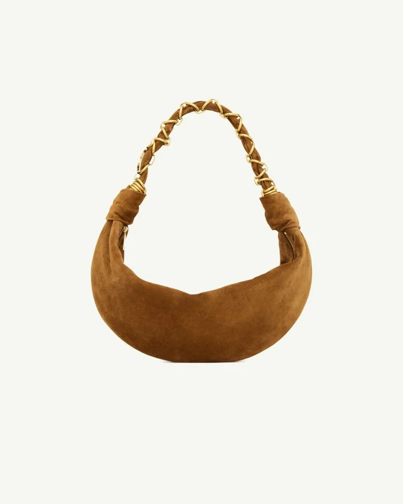 Saint Laurent Amalia Small Hobo in Suede — Caramel Cognac