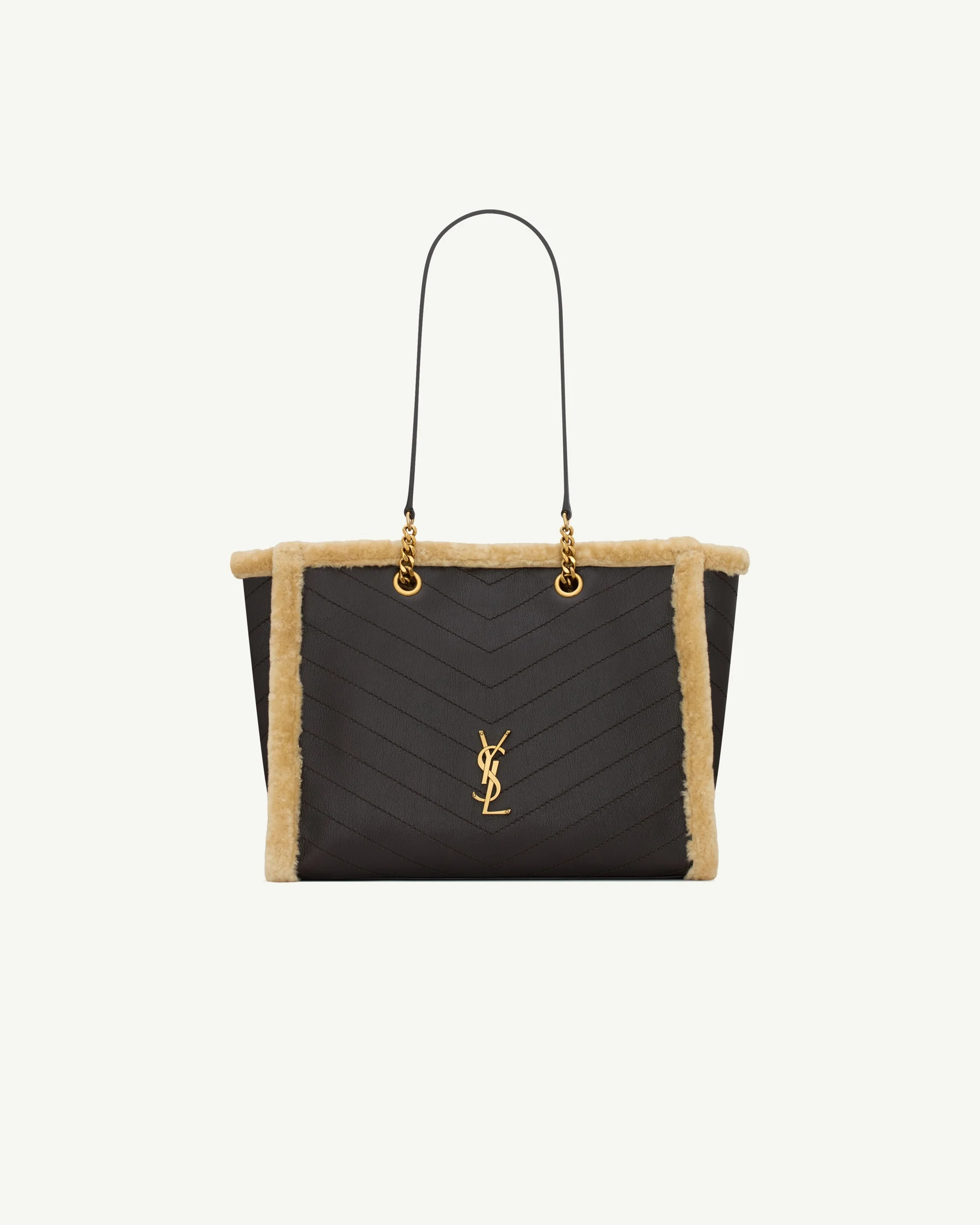 Saint Laurent Niki Shopping in Leather and Shearling — Black and Naturale